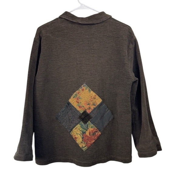 Vintage J Jill Size Small Patchwork Square Metal Button Brown Jacket Artsy - Picture 3 of 8